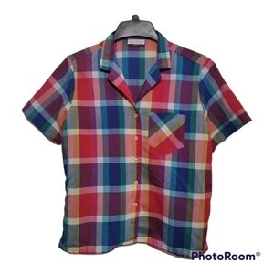 Diana Hampton Vintage plaid multi color button top size 16
